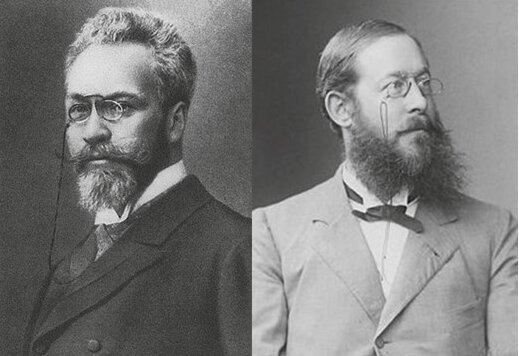 Oskar Minkowski (à gauche) et Joseph von Mering (à droite). Rostène W, De Meyts P. Endocr Rev. 2021 Sep 28;42(5):503-527.