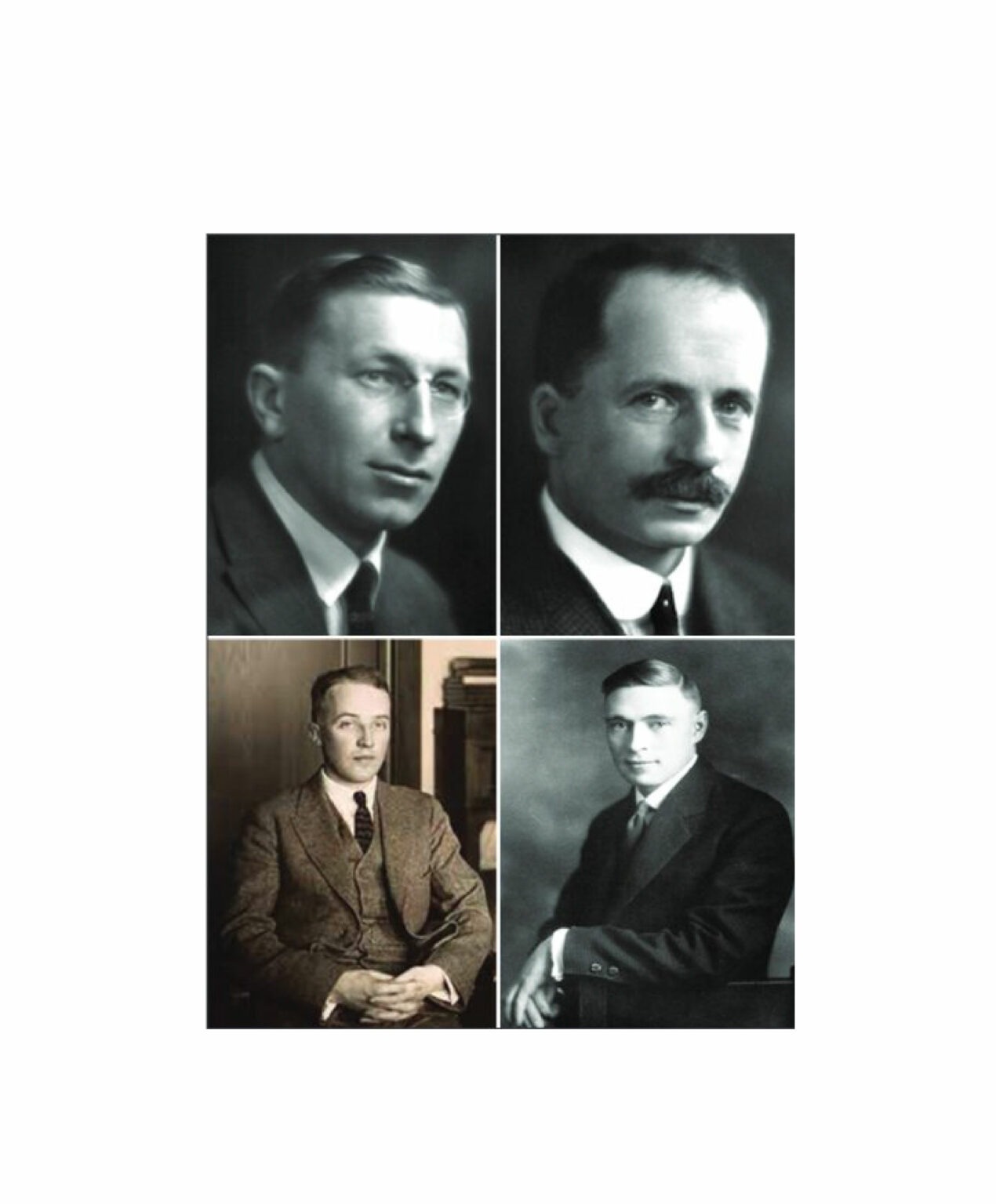 Fredrick G. Banting (en haut à gauche), John J.R. MacLeod (en haut à droite), Charles H. Best (en bas à gauche), James B. Collip (en bas à droite). © Wikipedia